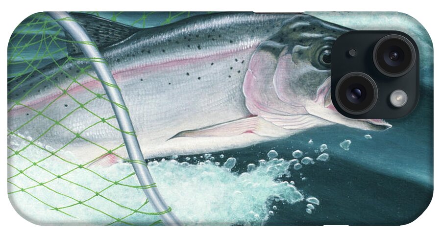 A Rainbow Trout In A Fishing Net iPhone Case featuring the painting Rainbow by Rusty Frentner