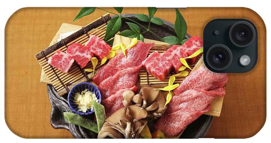 Raw Wagyu Beef On A Bamboo Mat With Oyster Mushrooms japan iPhone Case by  Yuichi Nishihata Photography - Fine Art America