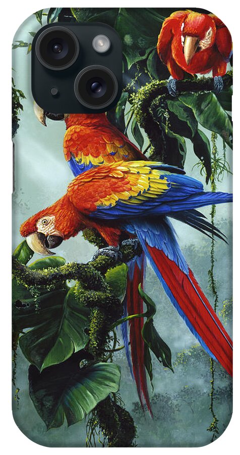 Macaws iPhone Case featuring the painting Red And Yellow Macaws by Harro Maass