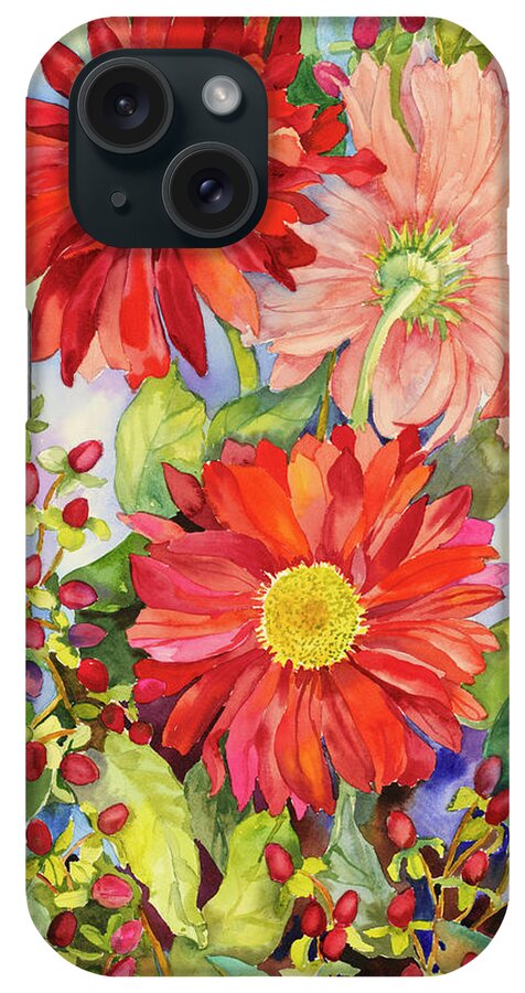 Flowers iPhone Case featuring the painting Red Gerbera Daisies And Berries by Joanne Porter