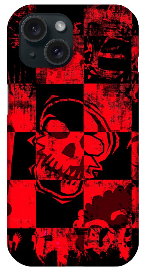 Grunge iPhone Case featuring the digital art Red Grunge Skull Graphic by Roseanne Jones