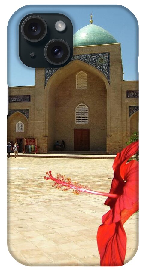 Arch iPhone Case featuring the photograph Red Hibiscus Bloom, Khast-imam Mosque by Ngaire Lawson