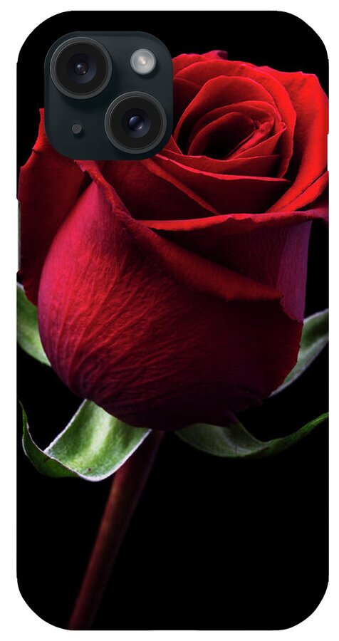 Black Background iPhone Case featuring the photograph Red Rose by Iwan Tirtha
