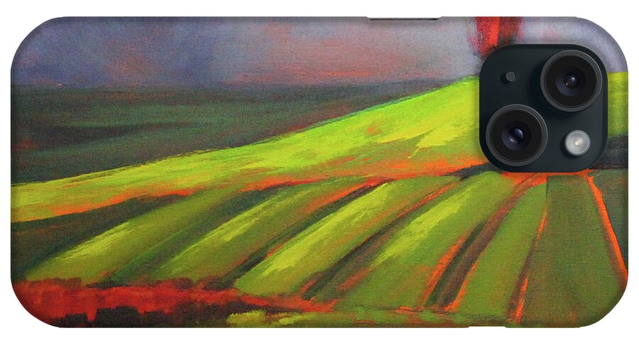 Abstract Landscape Painting iPhone Case featuring the painting Red Sky by Nancy Merkle