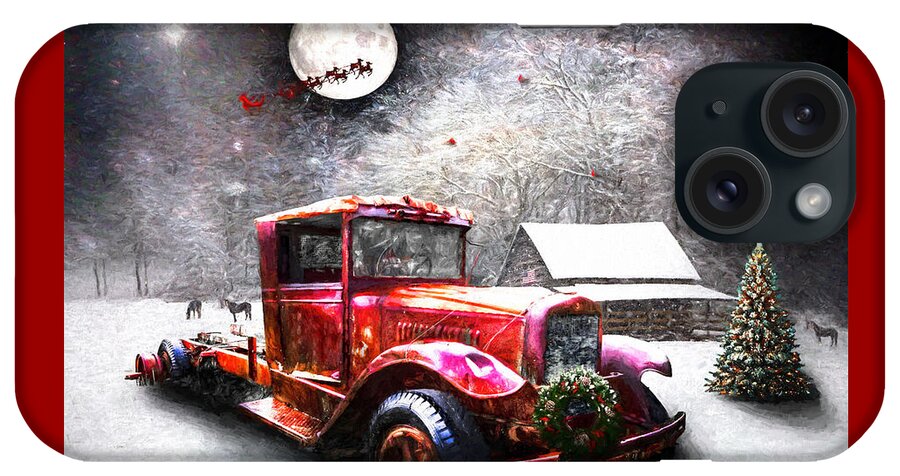 Barn iPhone Case featuring the photograph Red Truck on Christmas Eve Oil Painting by Debra and Dave Vanderlaan