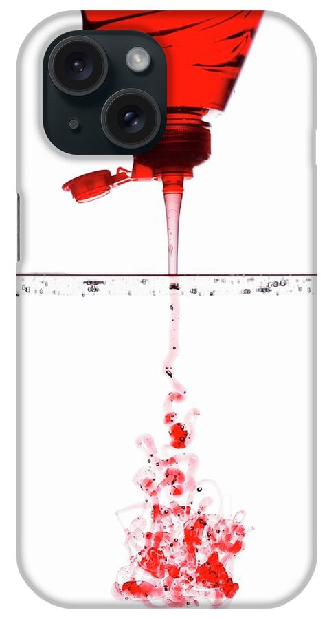 Ip_11221462 iPhone Case featuring the photograph Red Washing-up Liquid Running Into Water by Krger & Gross
