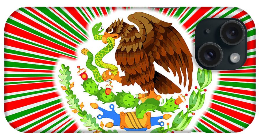 Mexico iPhone Case featuring the digital art Red White And Green Rays Background With Mexican Flag Icon by Bigalbaloo Stock