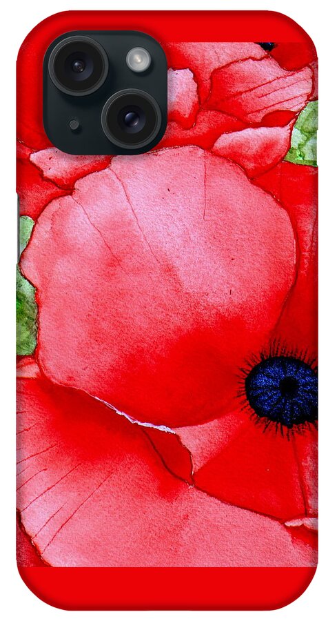 Red iPhone Case featuring the painting RedPops 2 Watercolor by Kimberly Walker