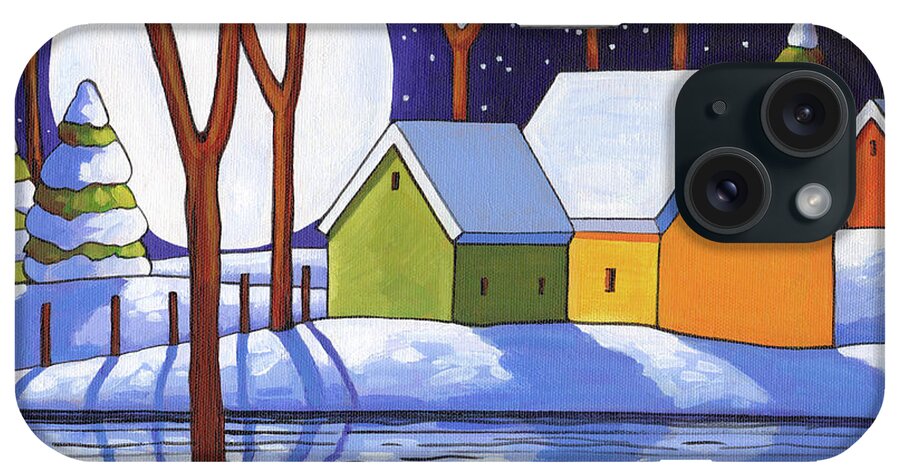 Reflection Winter Night iPhone Case featuring the painting Reflection Winter Night by Cathy Horvath-buchanan