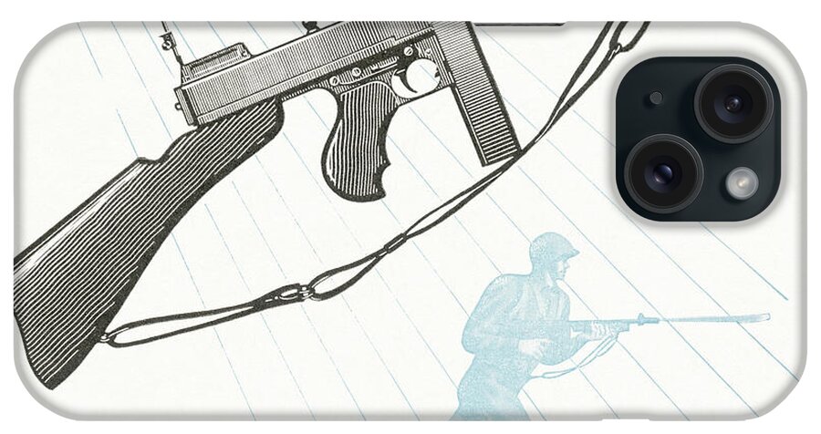 Adult iPhone Case featuring the drawing Rifle and soldier by CSA Images