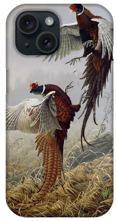 Ringneck Pheasants Fighting iPhone Case featuring the painting Ringneck Rivalry by Wilhelm Goebel