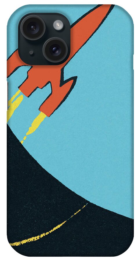 Campy iPhone Case featuring the drawing Rocket Orbiting a Blue Moon by CSA Images