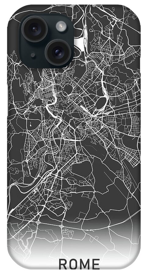 Rome iPhone Case featuring the photograph Rome map black and white by Delphimages Map Creations