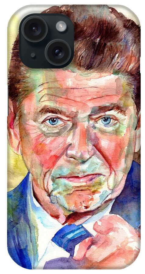 Ronald iPhone Case featuring the painting Ronald Reagan portrait by Suzann Sines