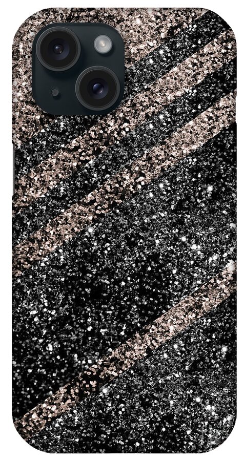 Color iPhone Case featuring the photograph Rose Gold Black Glitter Stripes #1 #shiny #decor #art by Anitas and Bellas Art