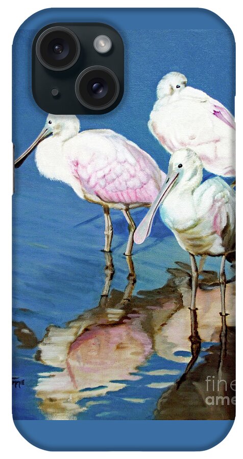 Roseate Spoonbill iPhone Case featuring the painting Roseate Spoonbill Trio by Jimmie Bartlett
