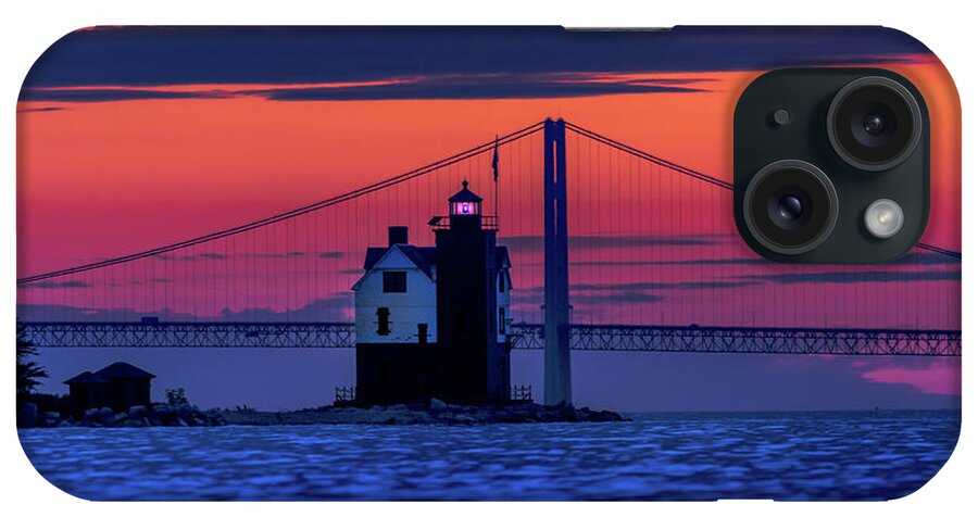 Lighthouse iPhone Case featuring the photograph Round Island Lighthouse Sunset -5468 by Norris Seward