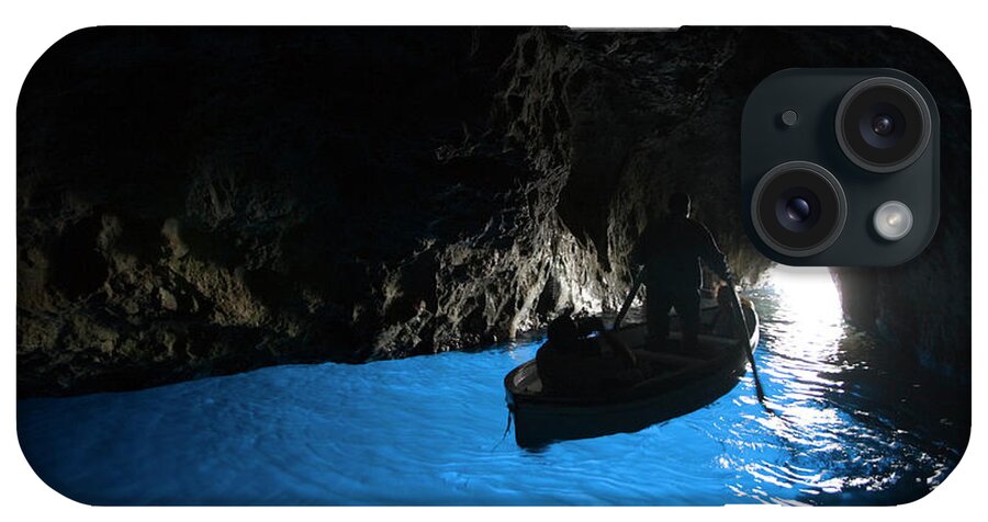 People iPhone Case featuring the photograph Rowboat Inside Blue Grotto by Holger Leue