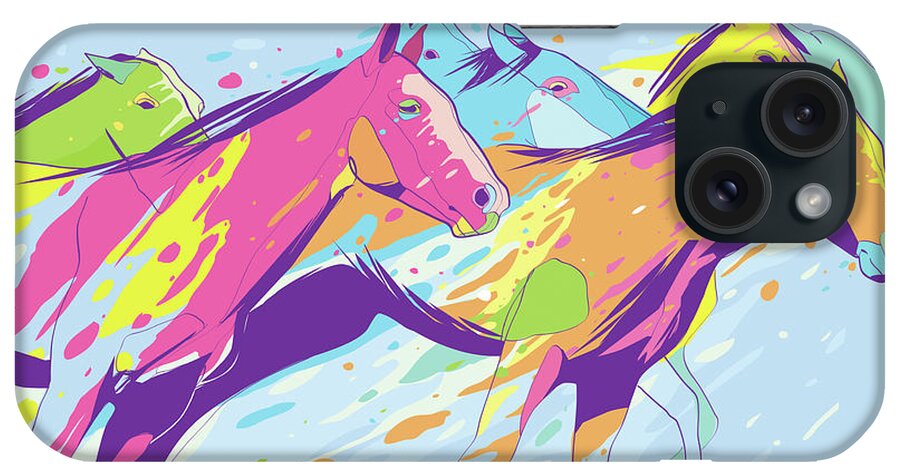 Horse iPhone Case featuring the digital art Running Horses by Rubens Lp