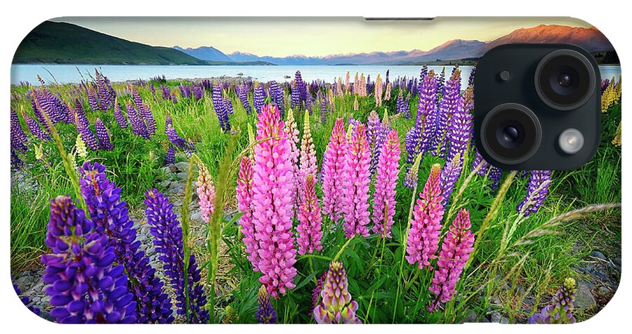 Scenics iPhone Case featuring the photograph Russle Lupines At Lake Tekapo by Atomiczen