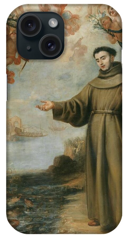 Juan CarreÑo De Miranda iPhone Case featuring the painting 'Saint Anthony Preaching to the Fish'. 1646. Oil on canvas. by Juan Carreno de Miranda -1614-1685-