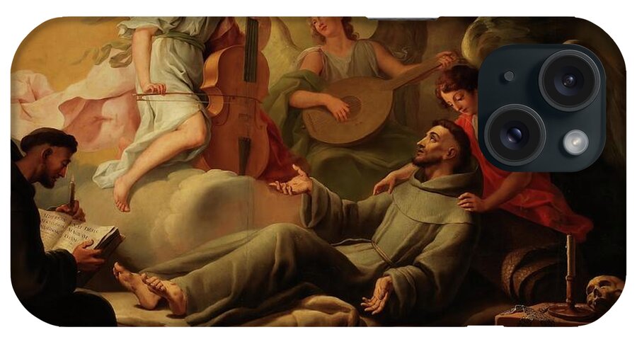 Francis Of Assisi iPhone Case featuring the painting 'Saint Francis Comforted by Angels'. 1788. Oil on canvas. by Jose Camaron Bonanat Jose Camaron