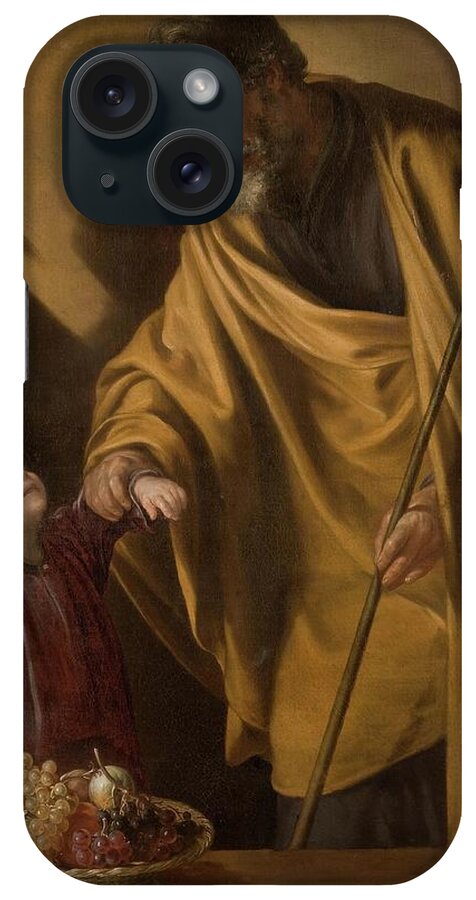 Saint Joseph iPhone Case featuring the painting 'Saint Joseph with the Christ Child'. Ca. 1650. Oil on canvas. by Sebastian Martinez