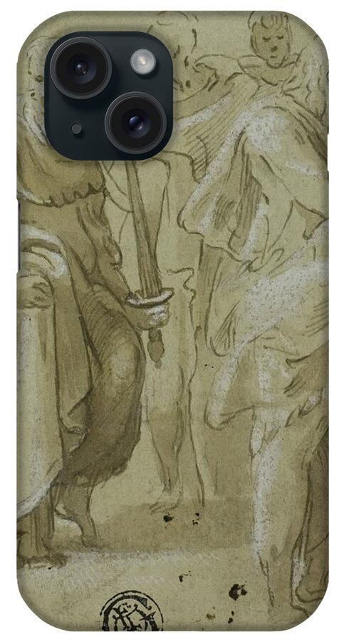 Sketch iPhone Case featuring the drawing Saint Paul And Three Other Standing Figures by Anton Maria Zanetti The Elder