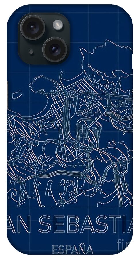 San Sebastian iPhone Case featuring the digital art San Sebastian Blueprint City Map by HELGE Art Gallery