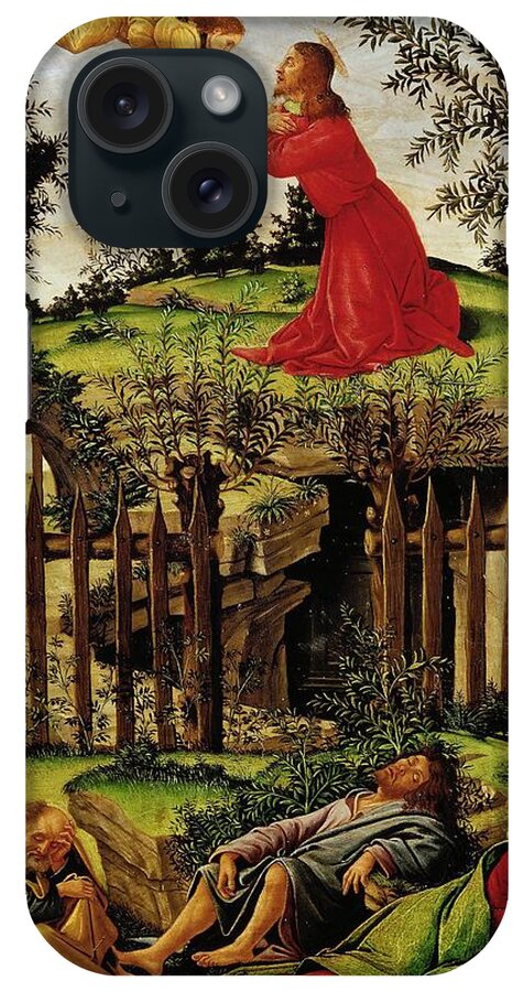 Jesus iPhone Case featuring the painting Sandro Botticelli / 'The Agony in the Garden', c. 1499, Tempera on wood, 53 x 35 cm. JESUS. by Sandro Botticelli -1445-1510-