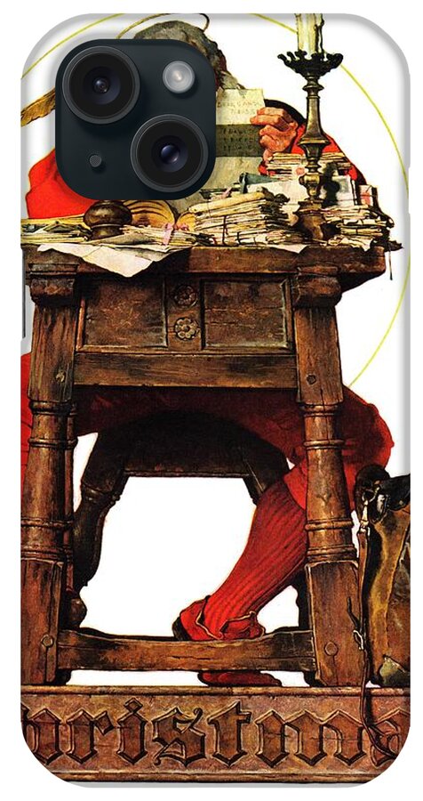 #faaadwordsbest iPhone Case featuring the painting Santa At His Desk by Norman Rockwell