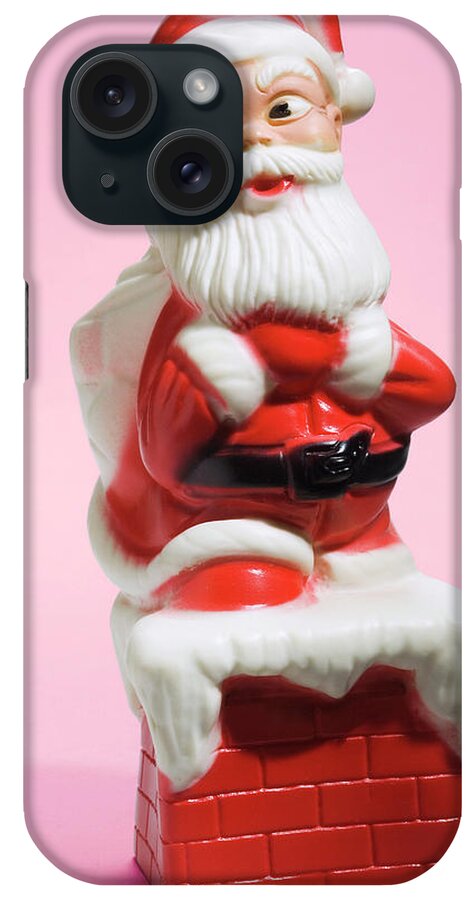 Accessories iPhone Case featuring the drawing Santa Claus on a Chimney by CSA Images