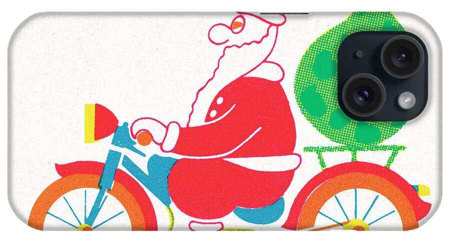 Bag iPhone Case featuring the drawing Santa Claus Riding a Motorcycle by CSA Images
