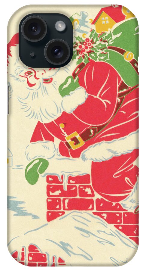 Adult iPhone Case featuring the drawing Santa Going Down Chimney by CSA Images