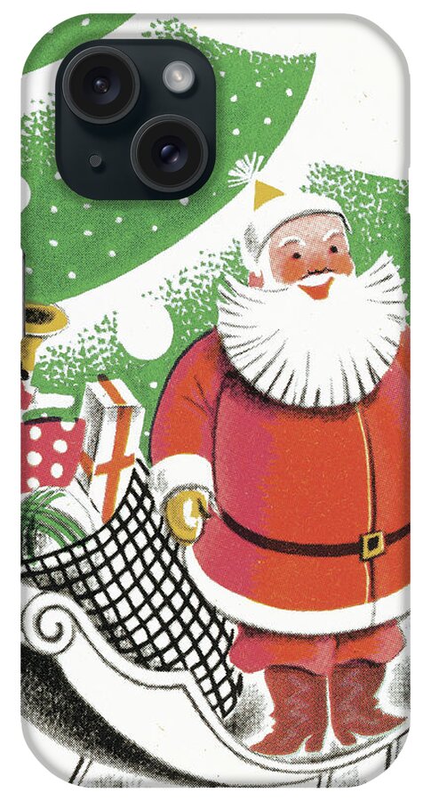 Bag iPhone Case featuring the drawing Santa in Sleigh by CSA Images