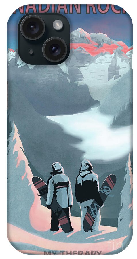 Snowboarder iPhone Case featuring the painting Scenic Vista Snowboarders by Sassan Filsoof