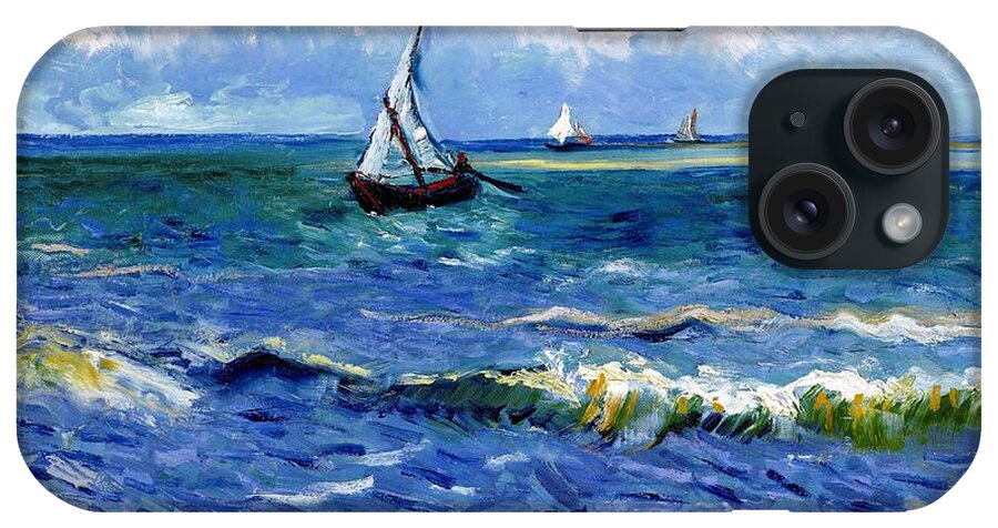 Vincent Willem Van Gogh iPhone Case featuring the painting Seascape near Les Saintes-Maries-de-la-Mer - Digital Remastered Edition by Vincent van Gogh