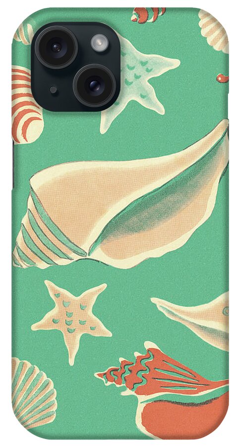 Campy iPhone Case featuring the drawing Seashells on a Green Background by CSA Images