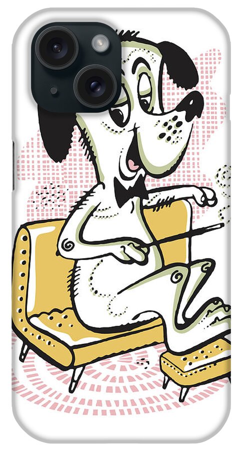 Accessories iPhone Case featuring the drawing Seated Dog Smoking by CSA Images