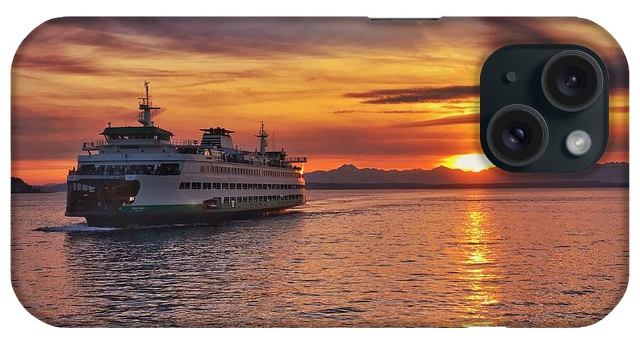 Ferry iPhone Case featuring the photograph Ferry at Sunset #2 by Jerry Abbott