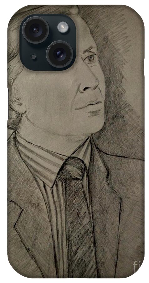 Pencil Portrait iPhone Case featuring the drawing Sepia Pencil Portrait by Joan-Violet Stretch