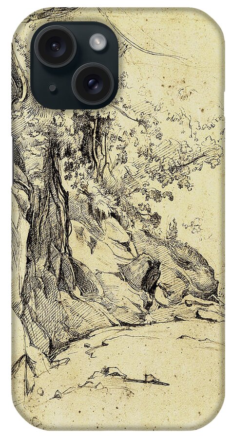 Sepia iPhone Case featuring the painting Sepia Tree Study by Corot