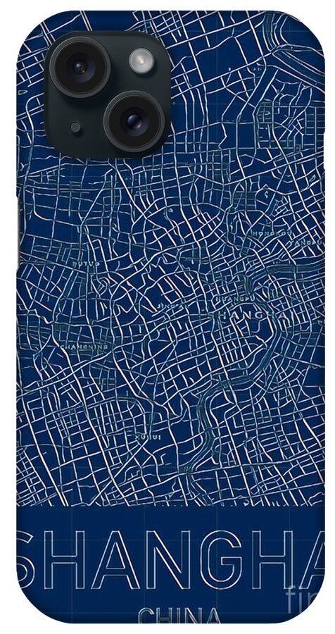 Shanghai iPhone Case featuring the digital art Shanghai Blueprint City Map by HELGE Art Gallery