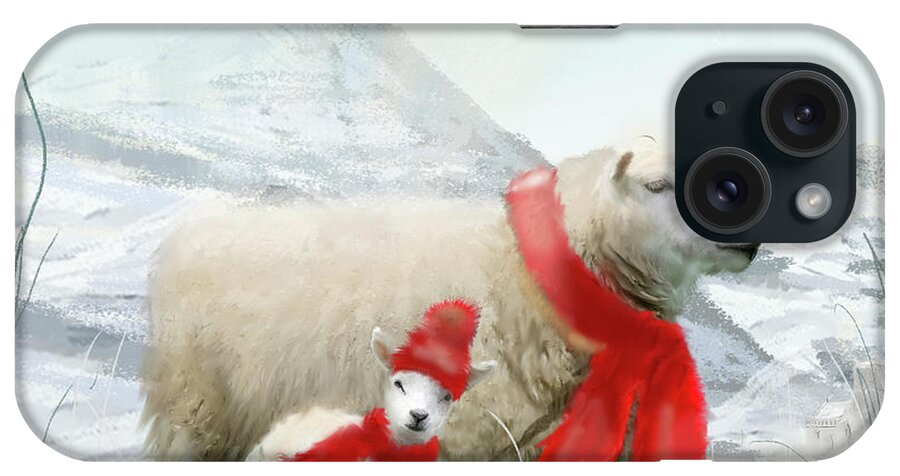 Sheep Red Scarf iPhone Case featuring the painting Sheep Red Scarf by Clare Davis London