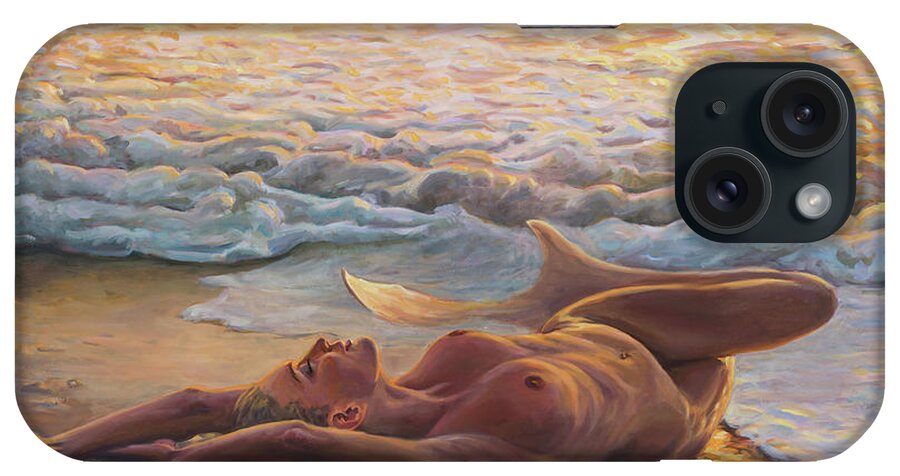 Mermaid iPhone Case featuring the painting Shining In The Sunset by Marco Busoni