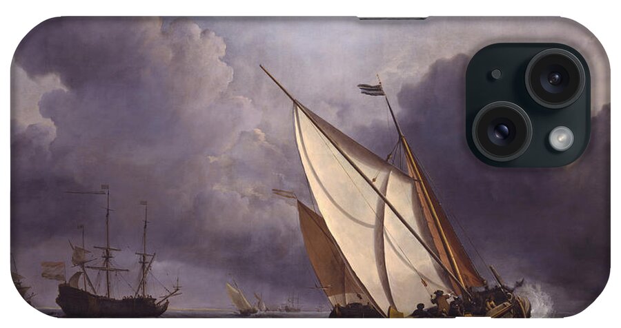 Ships In A Stormy Sea By Willem Van De Velde Ii iPhone Case featuring the painting Ships in a Stormy Sea by Willem van de Velde