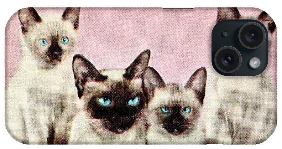 Animal iPhone Case featuring the drawing Siamese cats by CSA Images