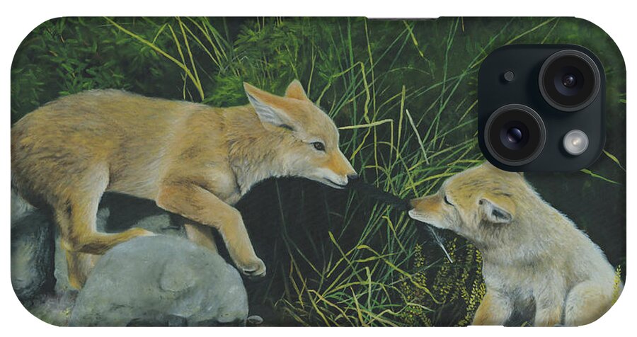 Coyote Pups iPhone Case featuring the painting Sibling Rivalry by Tammy Taylor