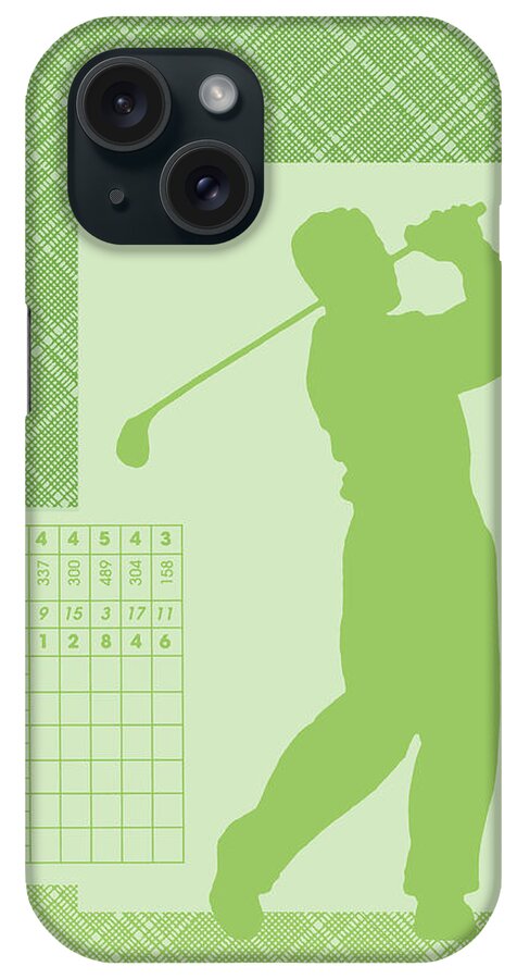 Action iPhone Case featuring the drawing Silhouette of a Golfer on a Green Background by CSA Images