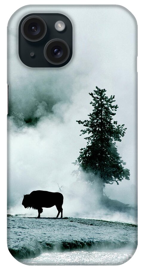 Animal Themes iPhone Case featuring the photograph Silhouette Of Buffalo In Winter In by Medioimages/photodisc